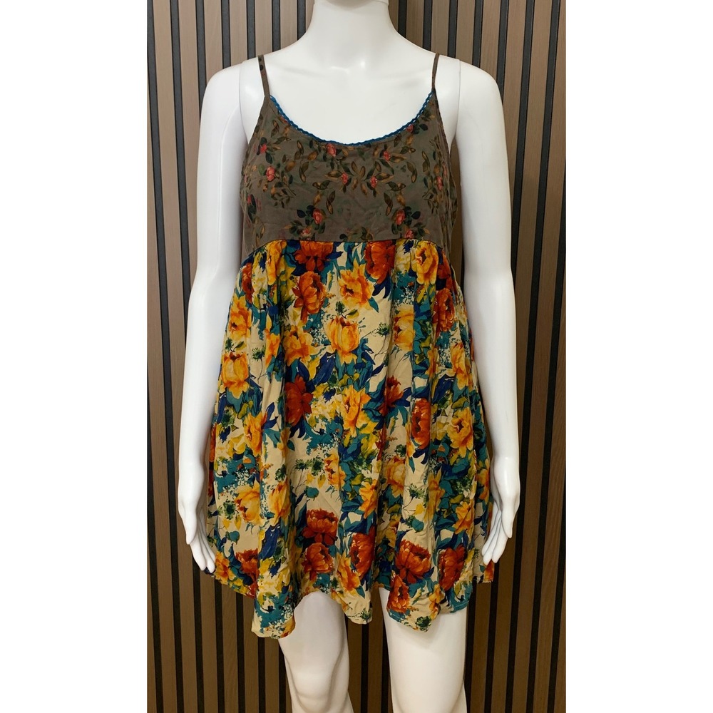 Natural Life Floral Babydoll Tunic Top Mini Dress Rayon Boho Multi-Color Small
